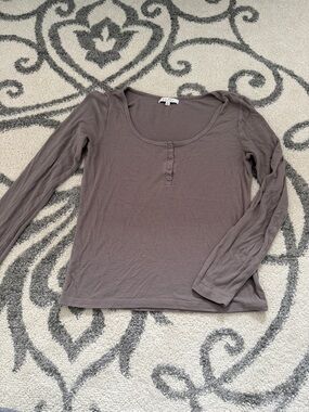 Z Supply Long Sleeve Waffle Henley Top - Taupe Gray